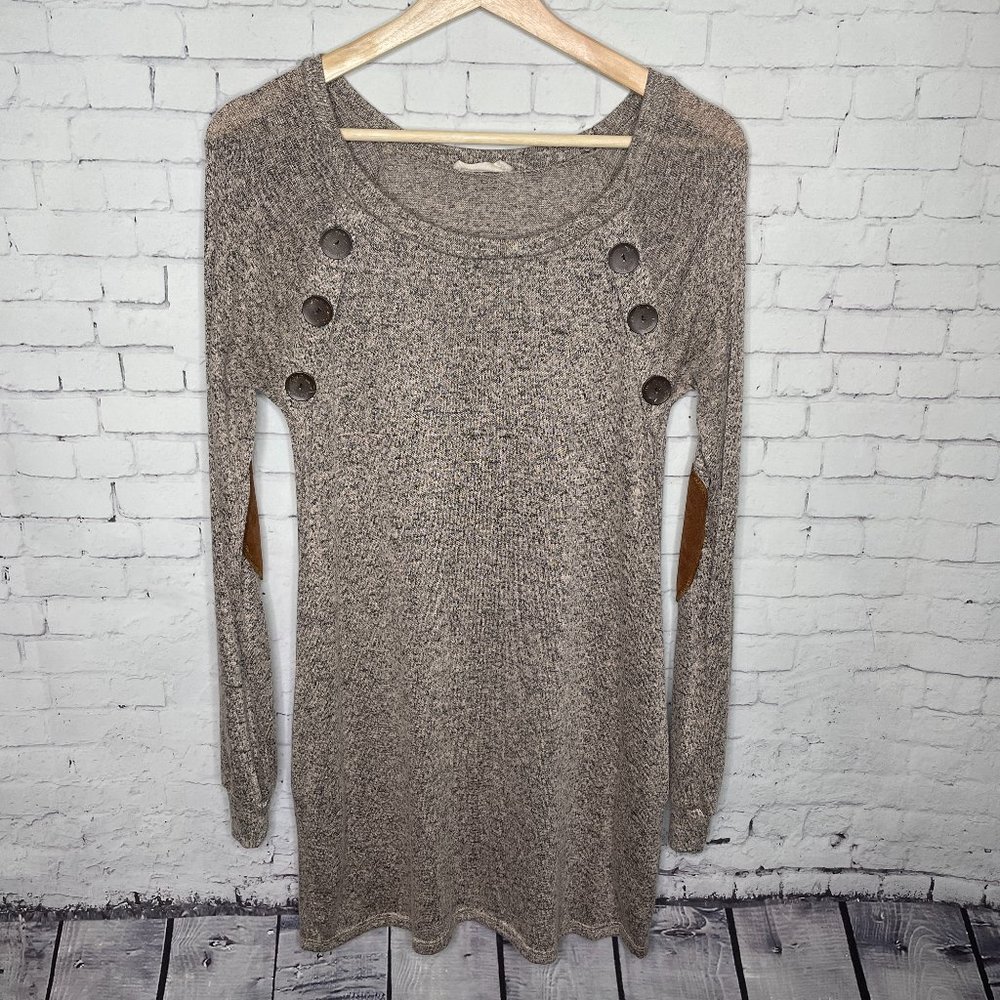 Women's Boutique Taupe Sweater Dress Tunic Soft Small Beige Business Casual